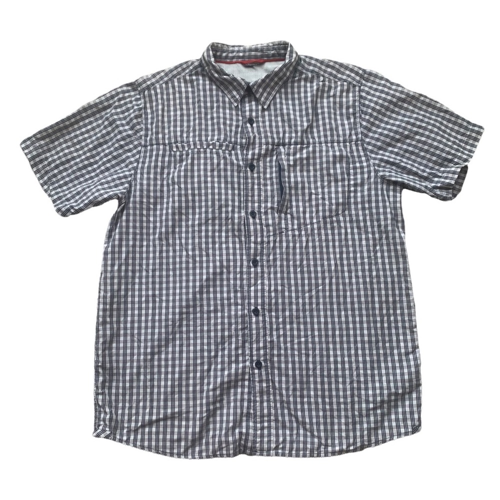 The North Face Men's Size Large Blue Plaid Button Front Short Sleeve Shirt